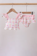 Pink bow castle ruffle 2pc swimsuit