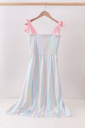 Rainbow stripe smocked dress