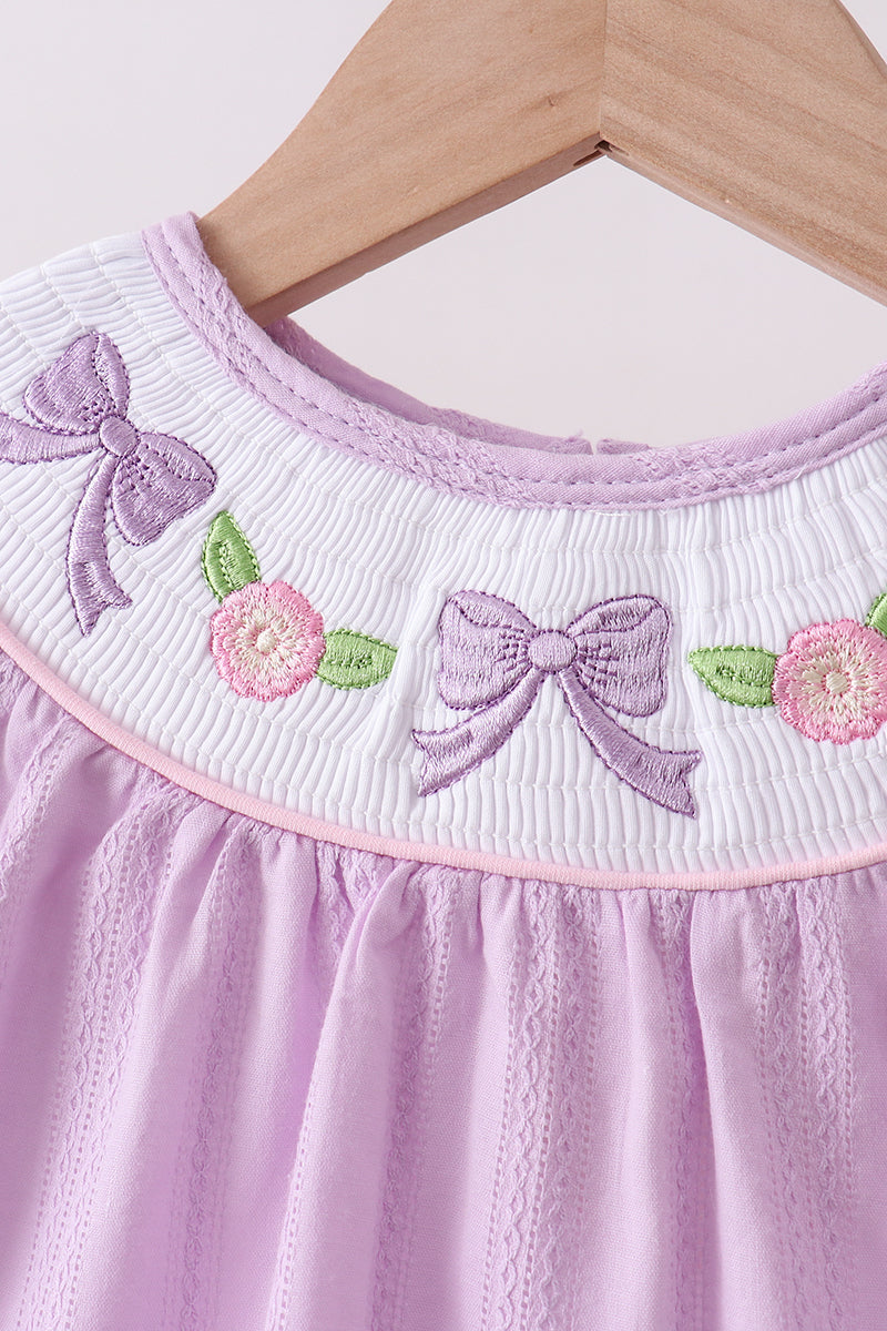 Lavender Smocked Embroidered Bow Jacquard Bloomer Set