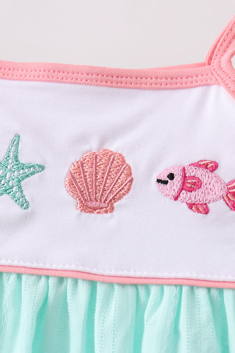 Green Marine Embroidered Jacquard Bloomer Set