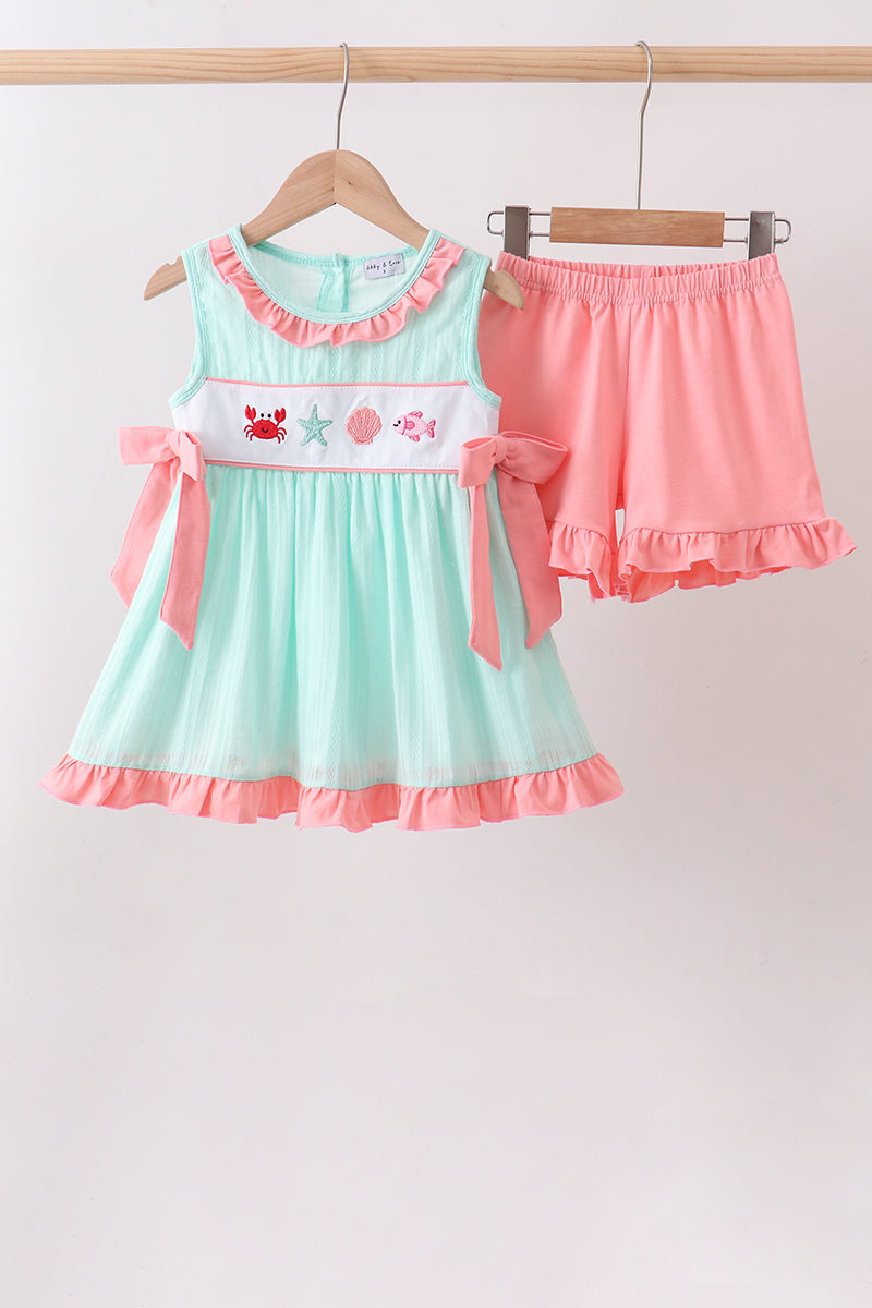 Green Marine Embroidered Jacquard Set