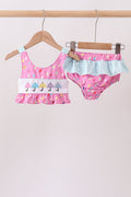 Hot Pink Umbrella Embroidered UPF Swim Set