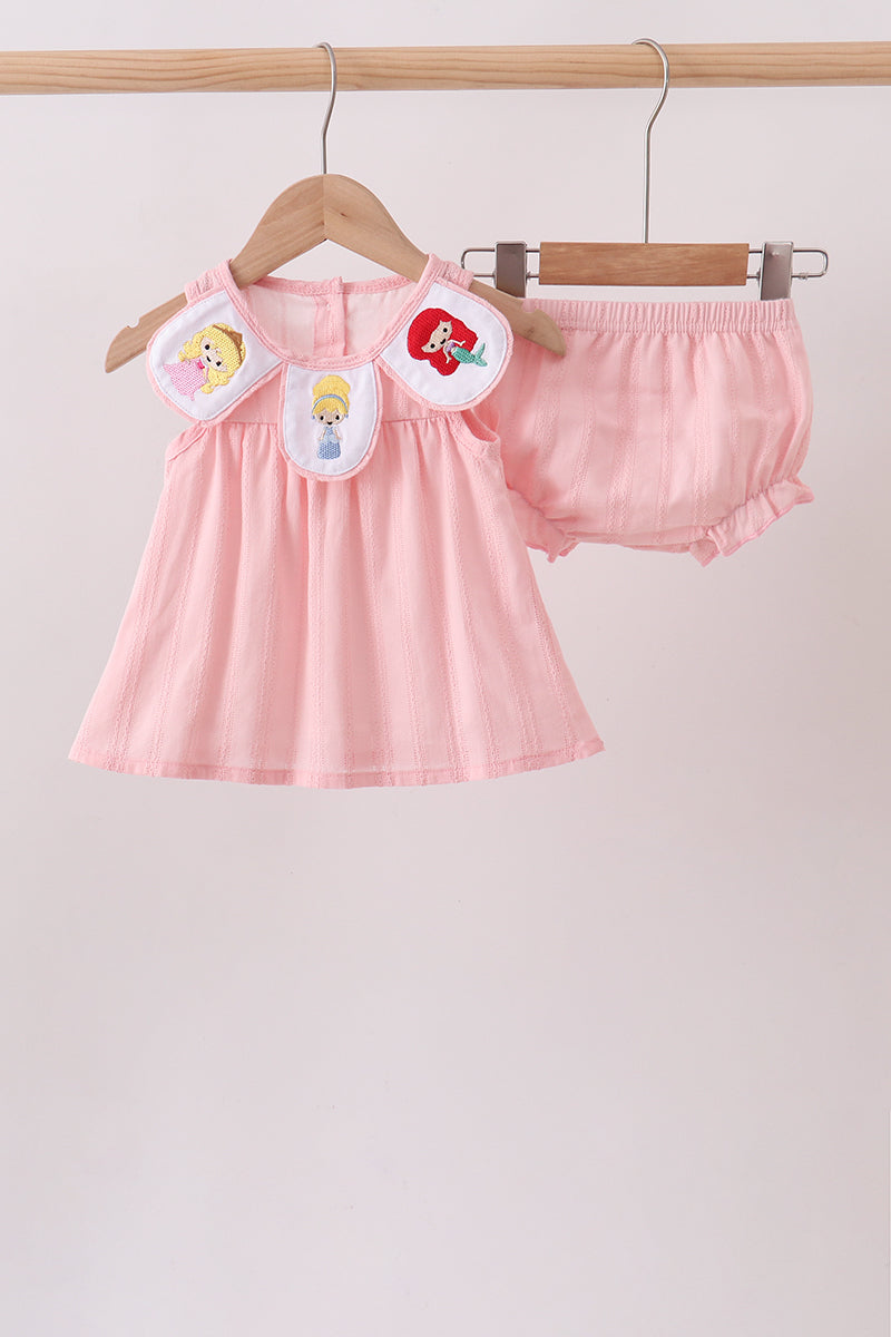 Pink Princess Embroidered Jacquard Bloomer Set