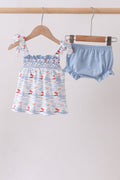 Blue Sailboat Smocked Bloomer Set