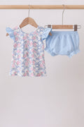 Blue Floral Bow Bloomer Set