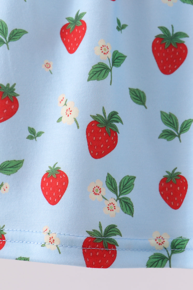 Blue Strawberry Embroidered Bow Bloomer Set