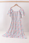 Blue Hydrangea Smocked Women Dress