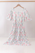 Blue Hydrangea Bow Women Dress