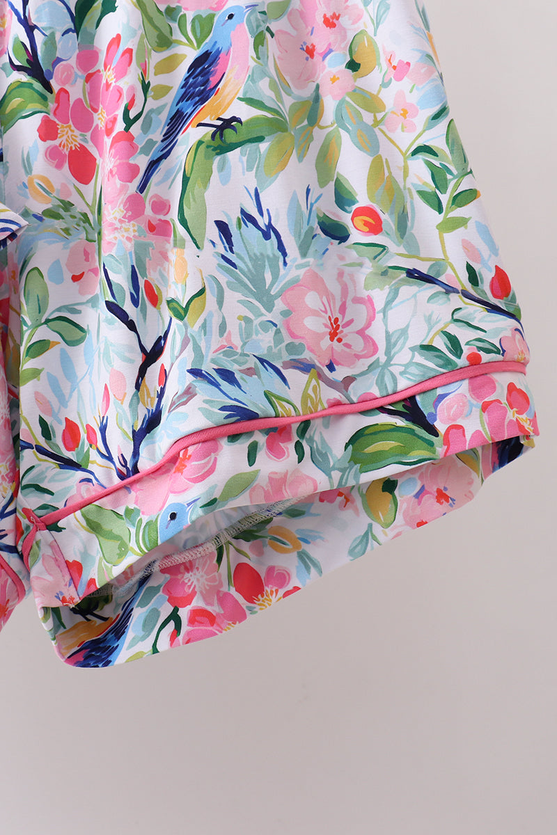 Pink Floral Bamboo Pajamas Women Set