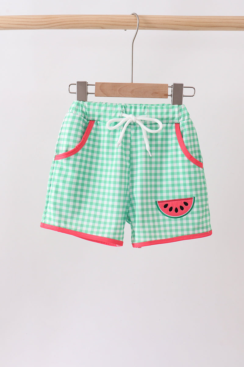 Red Watermelon Embroidered UPF Swim Trunks