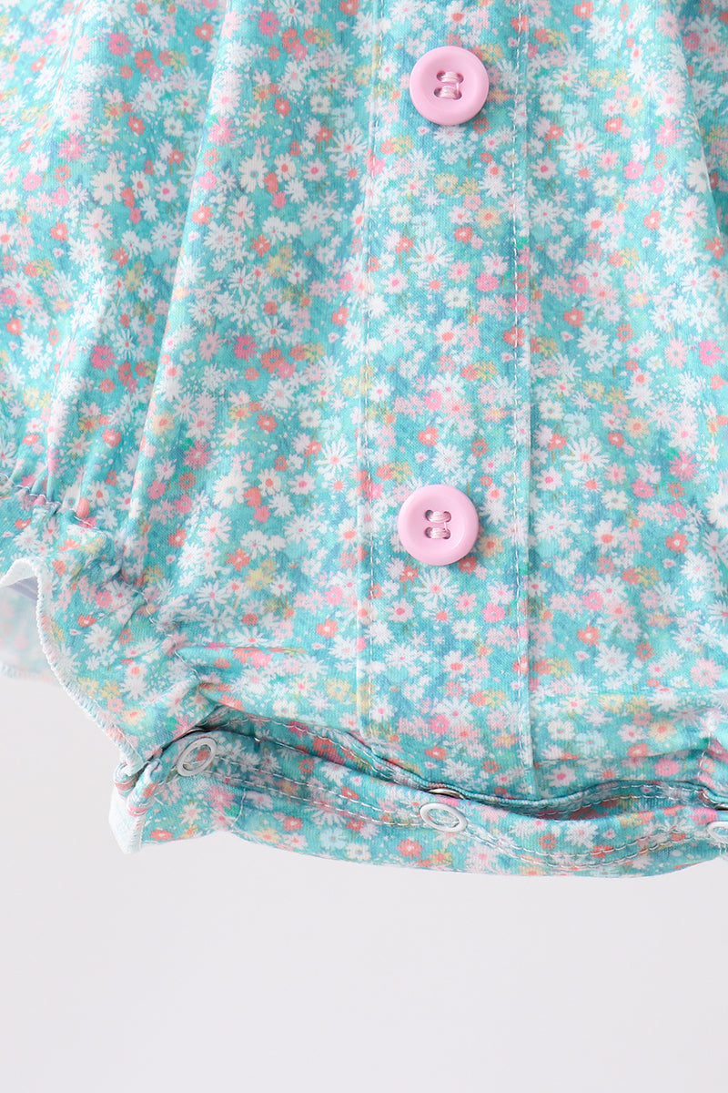 Green Floral Smocked Bubble
