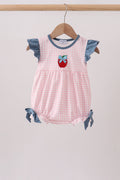 Pink Apple Plaid Embroidered Bubble