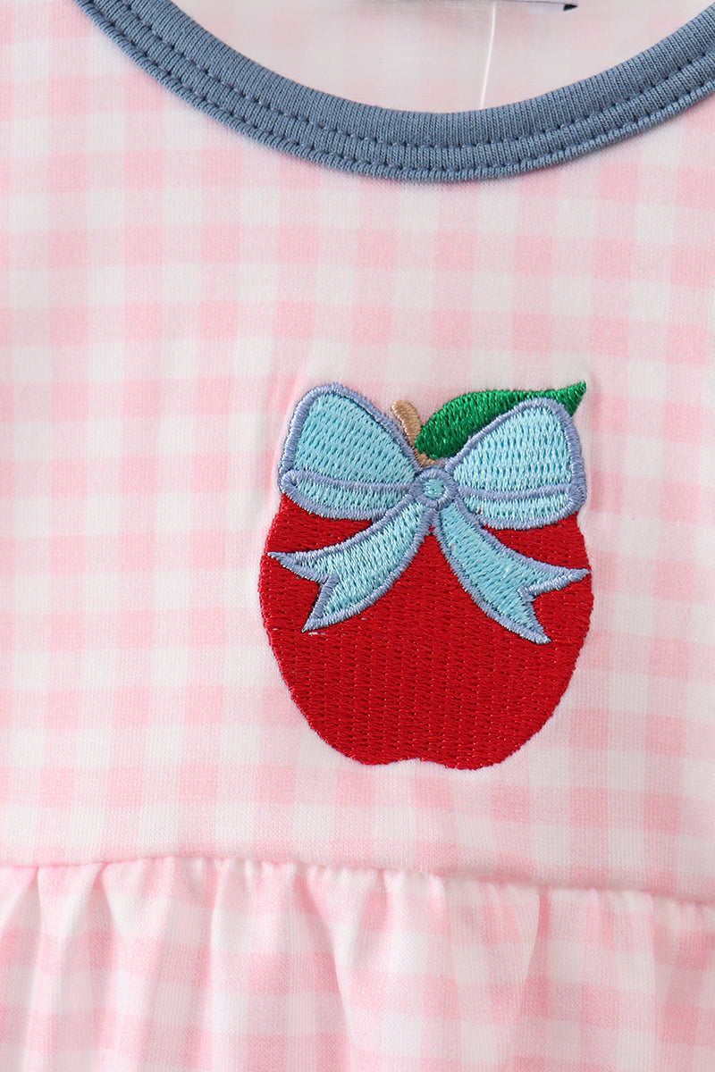 Pink Apple Plaid Embroidered Bubble
