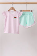 Purple Ice Cream Plaid Embroidered Set