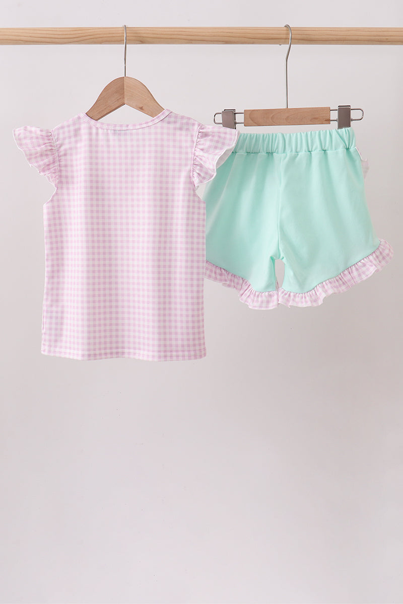 Purple Ice Cream Plaid Embroidered Set