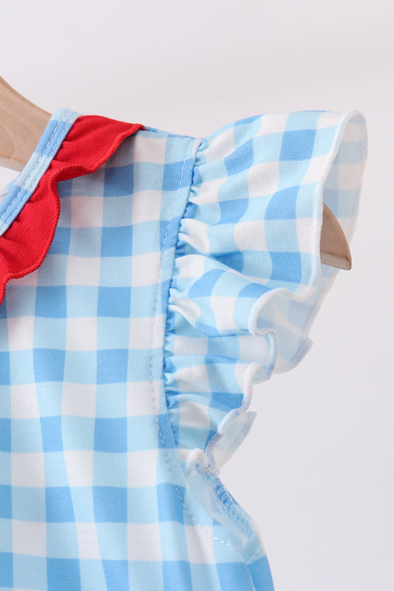 Blue Apple Appliqué Gingham Bubble