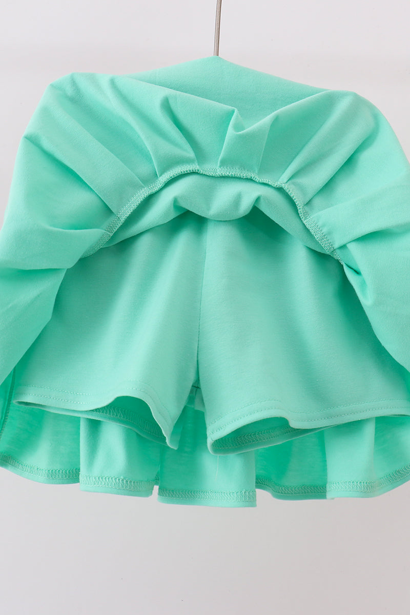 Pink apple bow embroidery skorts set