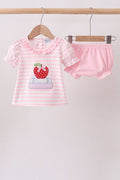 Pink Stripe Apple Book Applique Bubble