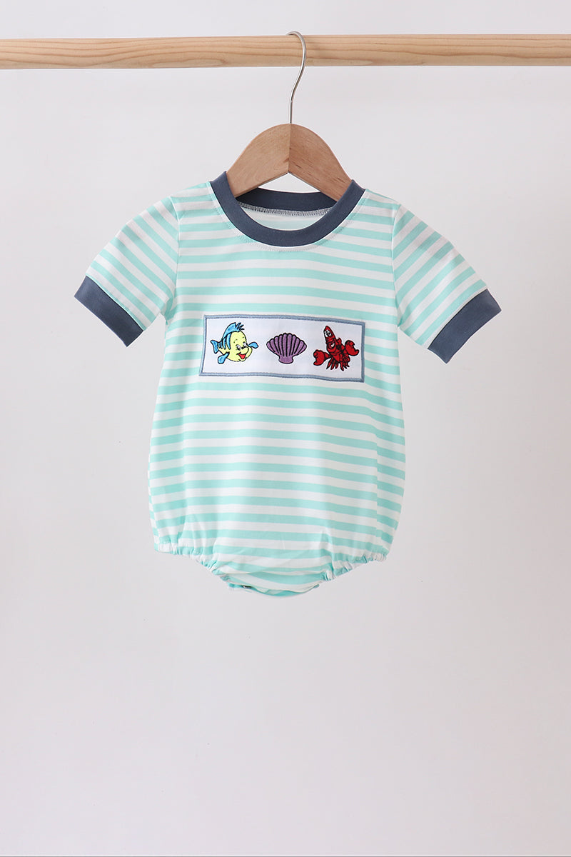 Blue stripe under the sea Embroidered Bubble