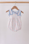 Blue Floral Print Ruffle Bubble