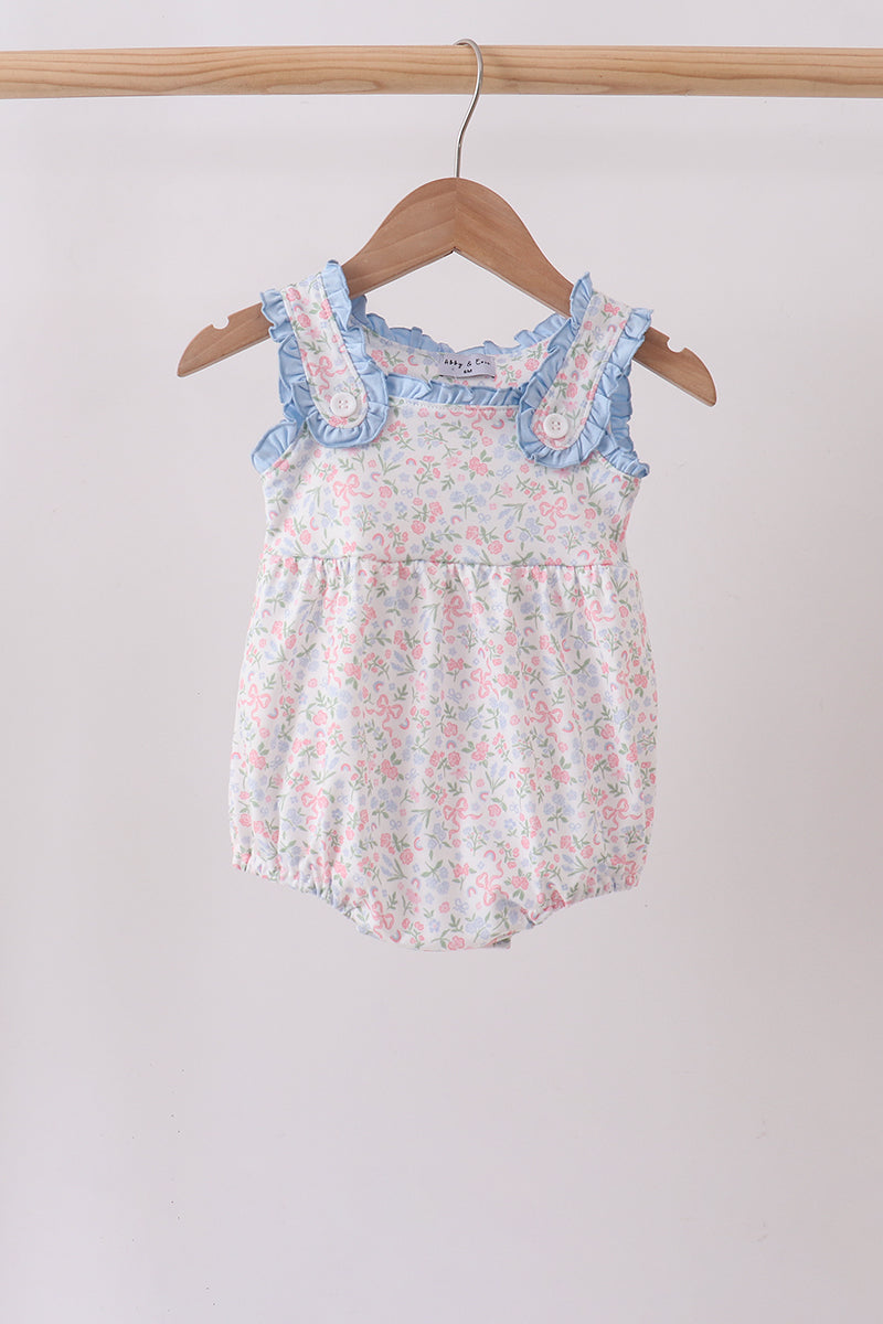 Blue Floral Print Ruffle Bubble
