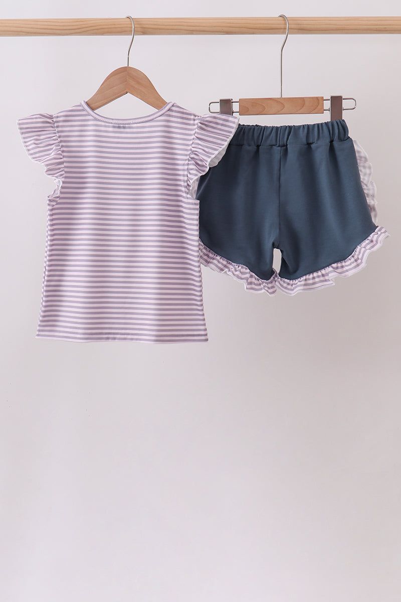 Purple Stripe Ruffle Set