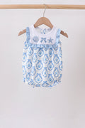 Blue Shells Embroidered Ruffle Bubble