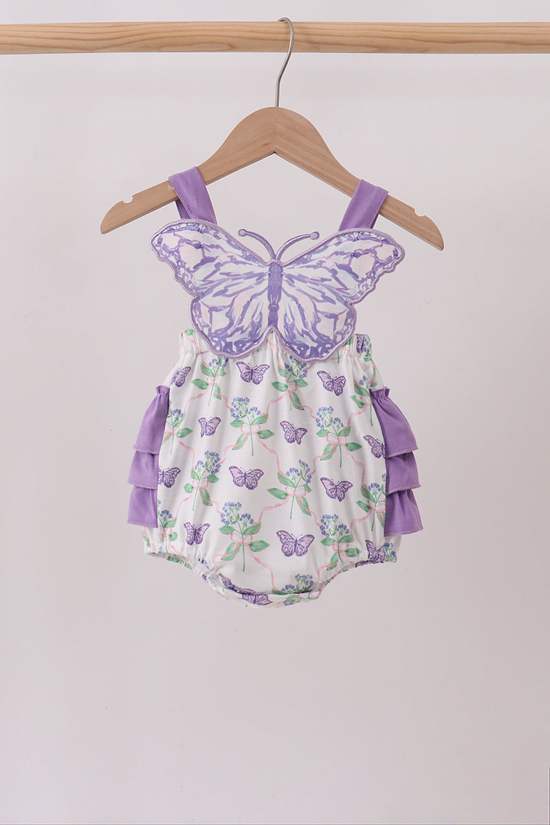 Purple Butterfly Applique Ruffle Bubble