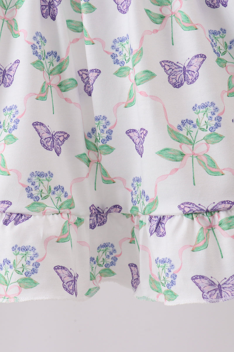 Purple Butterfly Applique Shorts Set
