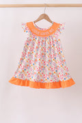 Coral Jesus Loves me Embroidered Floral Ruffle Dress