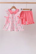 Pink Floral Ruffle Shorts Set