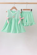 Green Butterfly Smocked Ruffle Shorts Set
