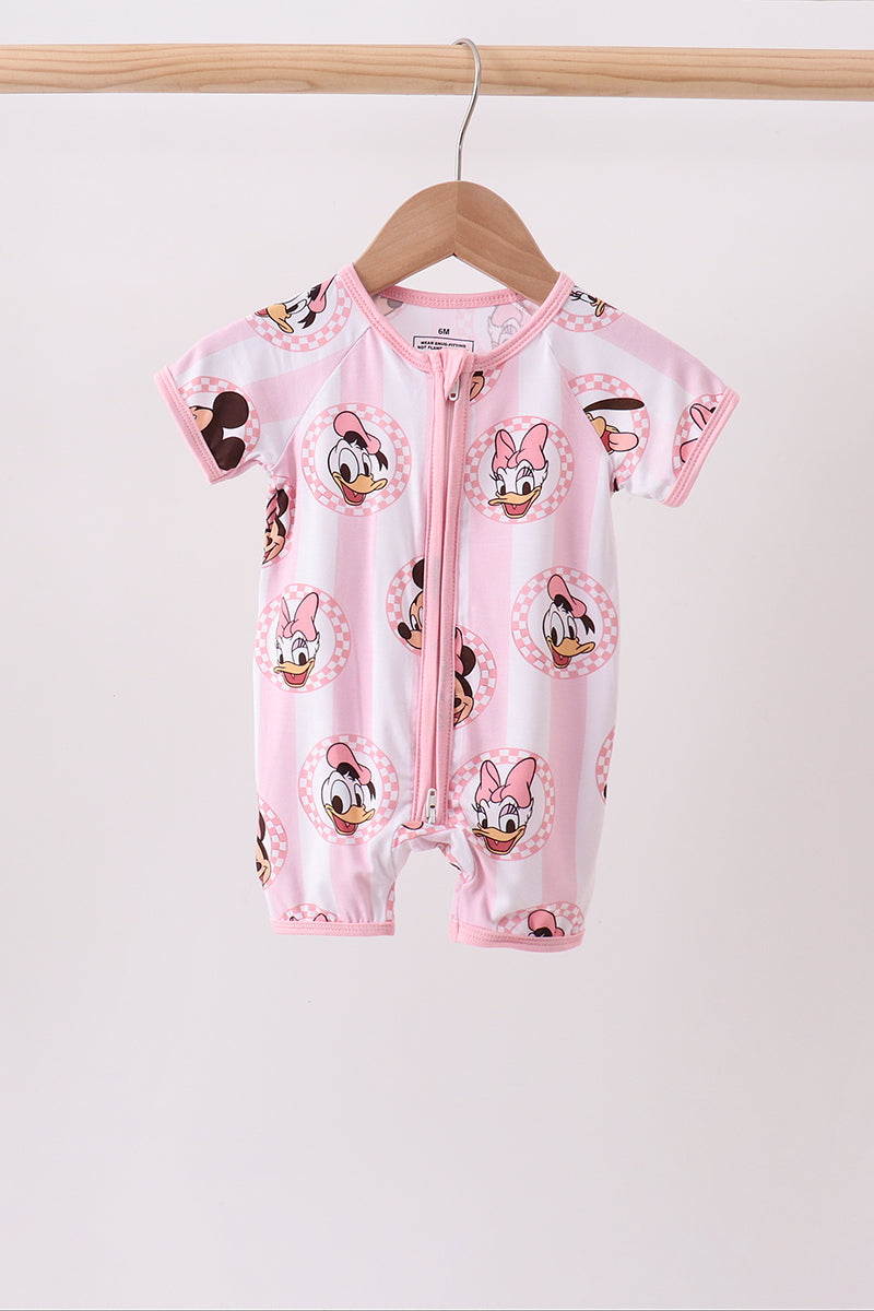 Pink character bamboo romper
