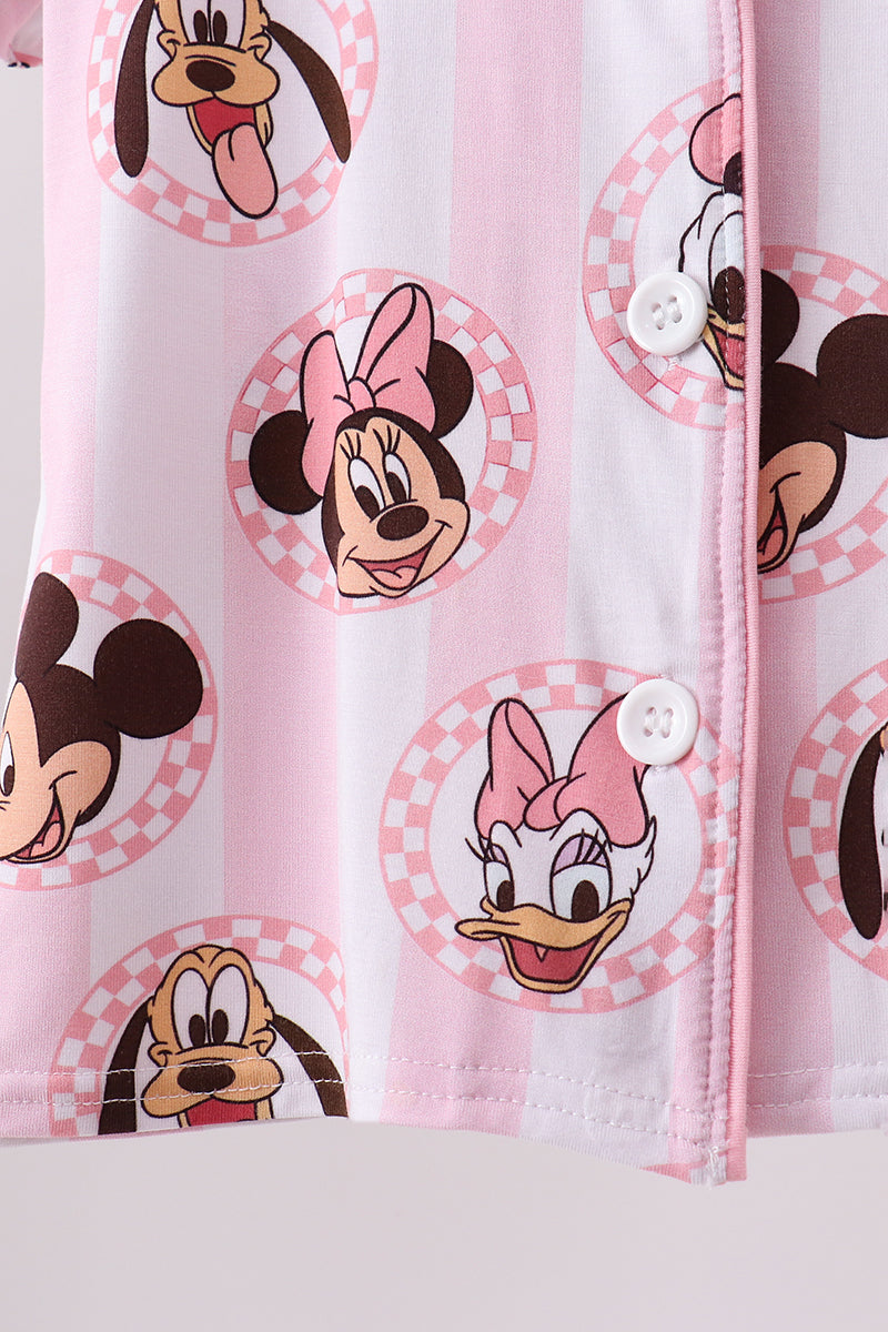 Pink character bamboo pocket pajama set