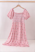 Pink Floral Smocked Mom Dress