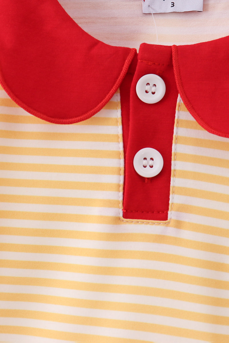 Mustard Stripe Apple Embroidered Top