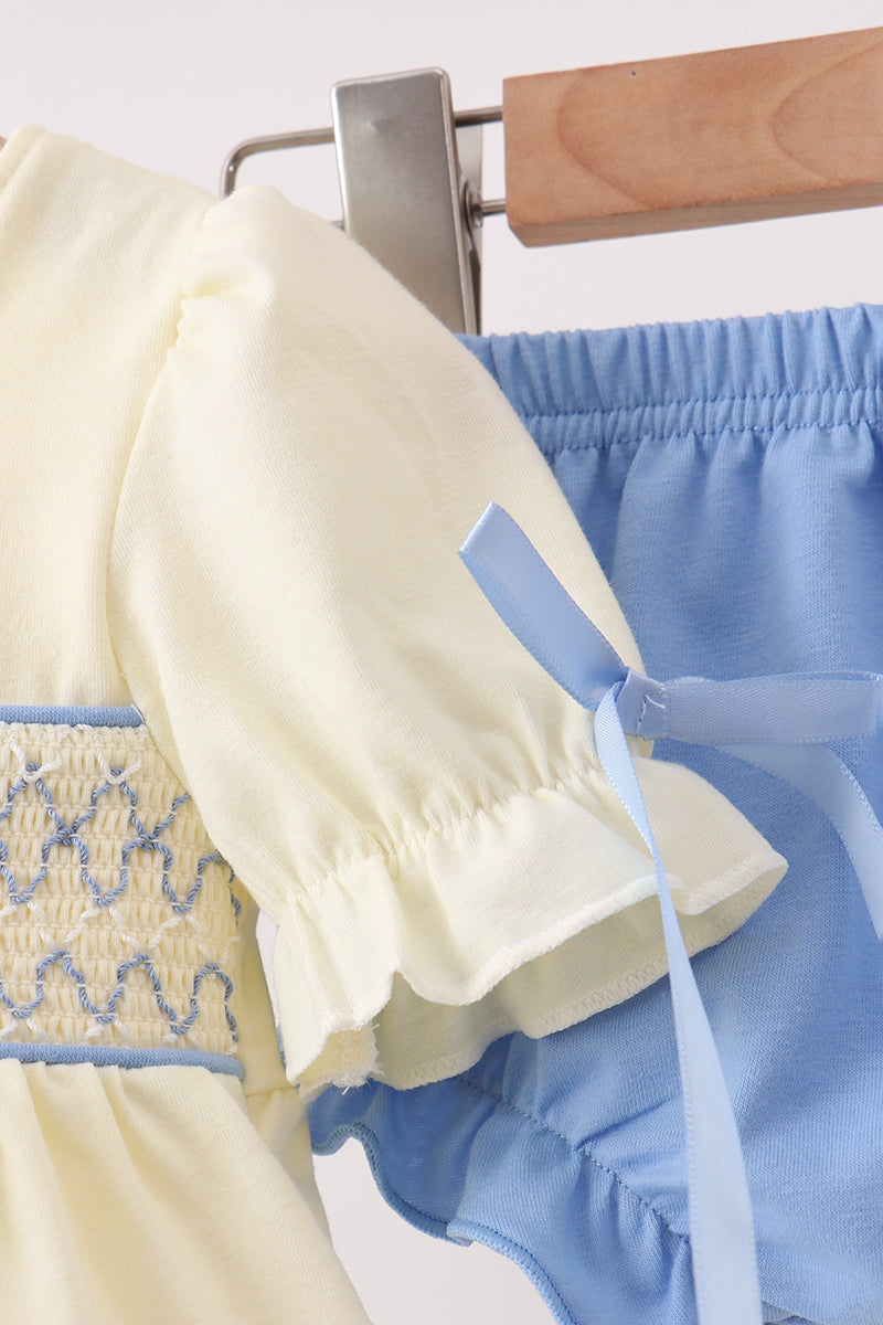 Cream smocked bloomer set