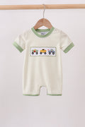 Monster truck embroidery stripe romper