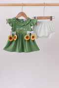 Green Sunflower Applique Ruffle Bloomer Set