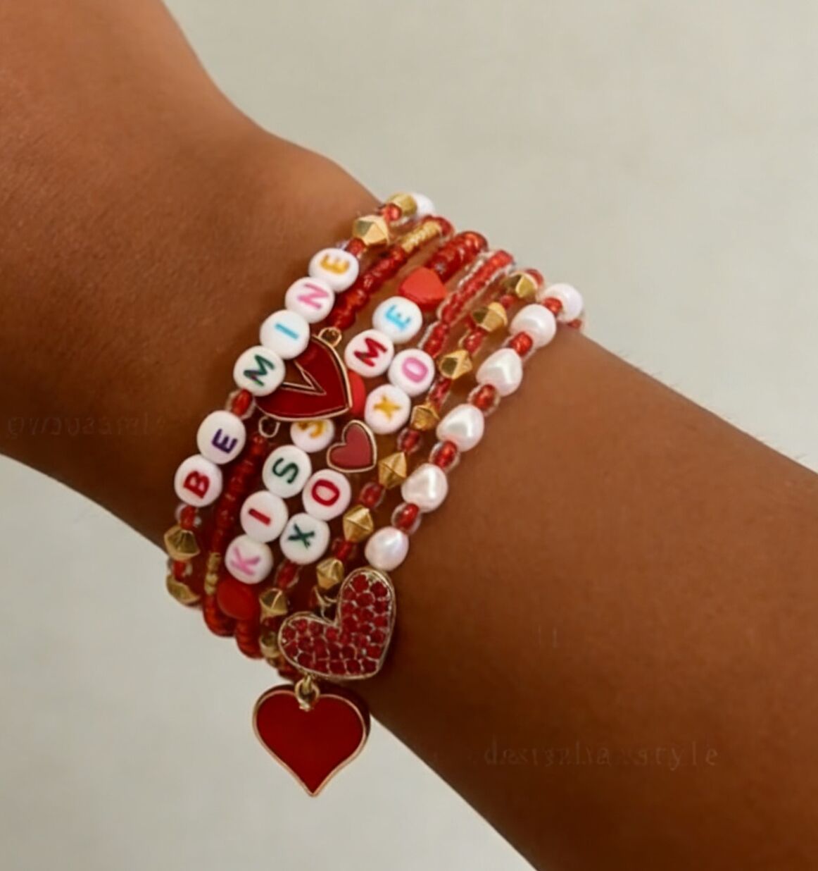Valentine's Day Heart Beaded Bracelet Set