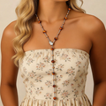 Vintage Beaded Long Necklace with Leaf Pendant