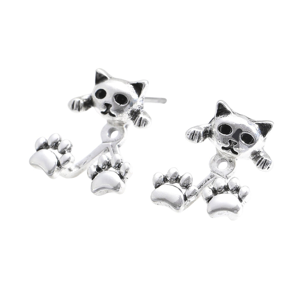 Eco-Alloy Vintage Cat & Cat Paw Back Earrings