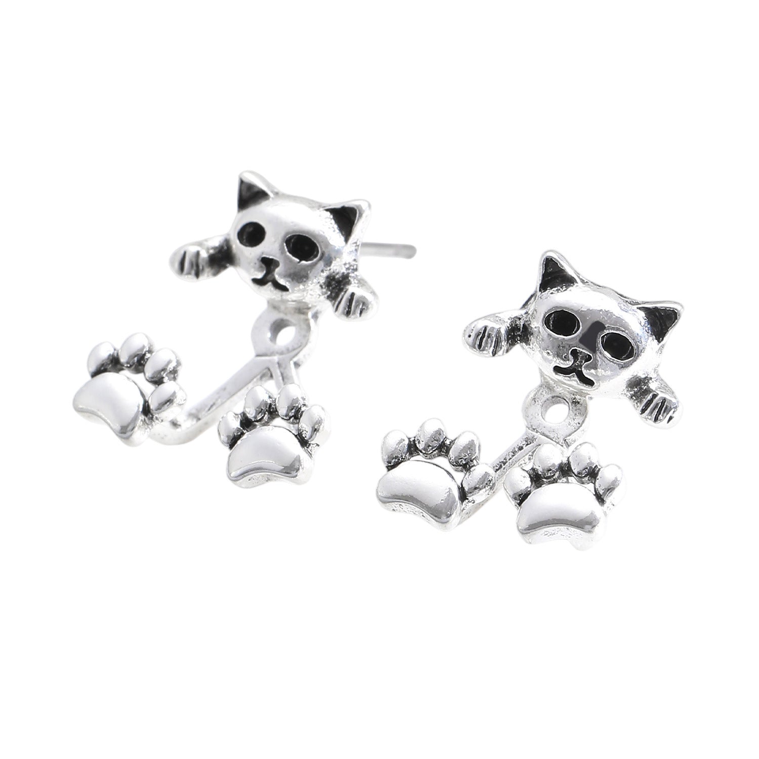 Eco-Alloy Vintage Cat & Cat Paw Back Earrings