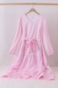 Pink stripe tiered maxi dress
