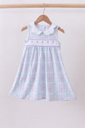 Blue plaid bow floral dress