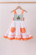 Sage strawberry embroidery ruffle dress