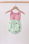 Red stripe watermelon embroidery seersucker bubble