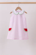 Pink stripe watermelon embroidery seersucker dress