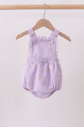 Purple seersucker butterfly embroidery ruffle bubble