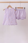 Purple seersucker butterfly embroidery shorts set